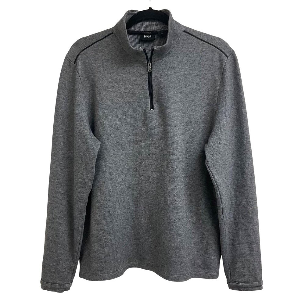 Hugo Boss Gray Mens XL Quarter Zip Mock Neck Sweater Shirt Pullover Golf Casual